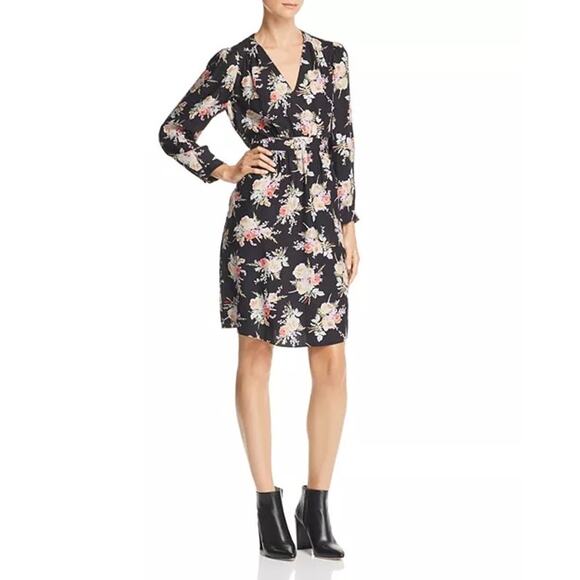 Rebecca Taylor Bouquet Floral-Silk Dress long sleeve Black 2 - Picture 1 of 8